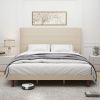 Stylish High Headboard Bed, 54 "High Headboard, High Quality, Comfortable High Back Design Ideal for Reading or Relaxing, King Size, Beige - as Pic