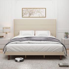 Stylish High Headboard Bed, 54 "High Headboard, High Quality, Comfortable High Back Design Ideal for Reading or Relaxing, King Size, Beige - as Pic