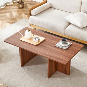 44.8 Inch Walnut Wood Grain MDF Coffee Table - Modern Luxury, Stable Triangular Support.