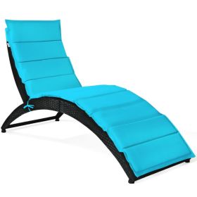Foldable Patio Lounge Chair with Cushion for Backyard - Turquoise