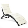Foldable Patio Lounge Chair with Cushion for Backyard - Beige