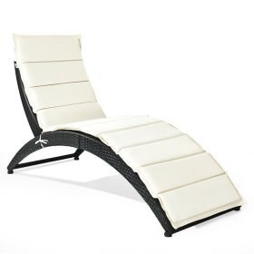 Foldable Patio Lounge Chair with Cushion for Backyard - Beige