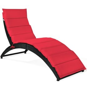 Foldable Patio Lounge Chair with Cushion for Backyard - Red