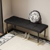 47*16 Inch Multifunctional Black Shoe Bench - Faux PU Cushion, Sturdy Metal Legs With Gold Accents