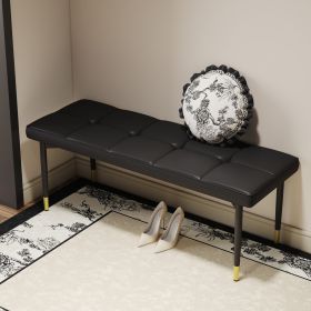 47*16 Inch Multifunctional Black Shoe Bench - Faux PU Cushion, Sturdy Metal Legs With Gold Accents