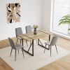 55" MDF Wood Colour Dining Table and Modern Dining Chair Set of 4, Mid Century Wooden Kitchen Table Set, Metal Base & Legs- Grey linen+wood color