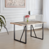 55" MDF Wood Colour Dining Table and Modern Dining Chair Set of 4, Mid Century Wooden Kitchen Table Set, Metal Base & Legs- Grey linen+wood color