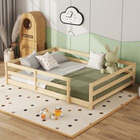 Full Size Floor Bed, Montessori Floor Bed with Fence, Kids Montessori Bed Full Size, Wood Montessori Floor Bed for Kids, Girls, Boys (NATURAL)