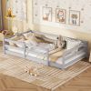 Twin Size Floor Bed, Montessori Floor Bed with Fence, Kids Montessori Bed Twin Size, Wood Montessori Floor Bed for Kids, Girls, Boys (GRAY) - as Pic