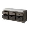 Homes Collection Wood Storage Bench with 3 Drawers and 3 Baskets - Gray - MDF