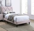 Twin Size Bed w Adjustable Headboard 1pc Bedframe, Light Pink Velvet Upholstered Youth Bedroom Furniture - as Pic