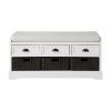 Homes Collection Wood Storage Bench with 3 Drawers and 3 Baskets - White - MDF