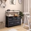5 Drawers Storage Dresser with Fabric Bin for Living Room Bedroom - Black + Brown