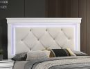 White Faux Leather Tufted Headboard 1pc Queen Size Bed w LED Bedroom Furniture White Unique Texture FB Solid wood - as Pic