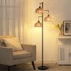 Boho Rattan Floor Lamp - Standing Lamps for Living Room  Dimmable Floor Lamp with Cage Shade, Industrial Farmhouse Floor Lamps- 65.7"