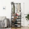 5-Tier Shoe Rack Shoe Storage for Entryway,Narrow Shoe Rack,Coat and Shoe Rack with 8 Hooks - Black - Metal