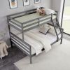 Twin over Full Bunk Bed with Ladder,Wooden Bunk Bed with High Guardrail and Ladder for Kids, Teens, Dorm Rooms, and Guest Rooms-Grey