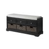 Homes Collection Wood Storage Bench with 3 Drawers and 3 Baskets - Black - MDF
