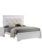 White Faux Leather Tufted Headboard 1pc Queen Size Bed w LED Bedroom Furniture White Unique Texture FB Solid wood - as Pic