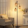 Boho Rattan Floor Lamp - Standing Lamps for Living Room  Dimmable Floor Lamp with Cage Shade, Industrial Farmhouse Floor Lamps - 65.7"