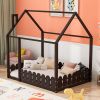 (Slats are not included)Full Size Wood Bed House Bed Frame with Fence,for Kids,Teens,Girls,Boys (Espresso )(OLD SKU:WF281294AAP) - as pic