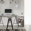 2 Pieces Wooden Modern Nightstand Set with Solid Wood Legs for Living Room - Grey