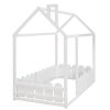 {Slats are not included}Twin Size Wood Bed House Bed Frame with Fence,for Kids,Teens, Girls,Boys {White}{OLD SKU:WF194274AAK} - as pic
