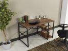 Furnish Home Store Sage Black Metal Frame 47" Wooden Top 2 Shelves Writing and Computer Desk for Home Office, Walnut - as pic