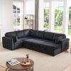 Convertible Pull Out Sleeper Sofa Bed with Storage Chaise, Oversized U Shaped Sectional Couch Bed with 2 Pillows, Velvet, Black