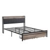 FULL Size Metal Platform Bed Frame with upholstery storage function Headboard and USB LINER and Footboard with drawer