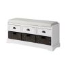 Homes Collection Wood Storage Bench with 3 Drawers and 3 Baskets - White - MDF