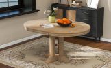 TREXM Farmhouse Dining Table Extendable Round Table for Kitchen, Dining Room(Natural Wood Wash) - as Pic