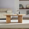 39.37 Inch Modern Coffee Table,MDF Oval Coffee Table for Living Room,Small Coffee Table with Sturdy Pedestal for Apartment,Bedroom - Oak - MDF