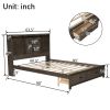 Wood Queen Size LED Platform Bed with Barn Door Design Headboard, USB and 2 Drawers, Antique Brown - as Pic