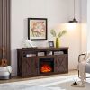Farmhouse TV Media Stand, Large Barn Inspired Home Entertainment Console, with 18" Fireplace Insert, for TV Up to 65'',Espresso
