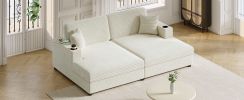 86.5" Oversized Loveseat Chaise Lounge Sectional Sofa Bed Corduroy Sleeper Sofa with Two USB Ports, Beige