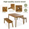 3 Pieces Acacia Wood Table Bench Dining Set For Outdoor & Indoor Furniture With 2 Benches, Picnic Beer Table- Acacia Wood