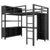 Metal Loft Bed with Wardrobe And L-shaped Desk, Full Size Loft Bed with Storage Cubes and Shelves, Heavy Duty Loft Bed