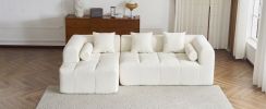 101.2" Sectional Sofa Full-Compressed Sofa Modular Sofa Couch Free-combined Sofa with Deep Seating for Living Room, Beige - as Pic