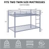 Metal Bunk Bed Twin Over Twin, Low Profile Bunk Bed Frame withBuilt-in Ladder, High Guardrail and Metal Slats- Gray - Iron