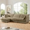 L-Shaped Slipcovered Sectional Sofa Couch, Comfy Deep Seat Cloud Couch with Convertible Ottoman & 2 Big Pillows, Camel Corduroy