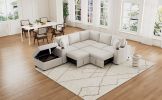 84.7" Sectional Sofa Convertible Pull-out Sofa Bed L-shaped Sofa U-shaped Sofa with a Movable Storage Ottoman for Living Room, Beige - as Pic