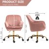 Pink Velvet Swivel Chair with High Back and Golden Color Base