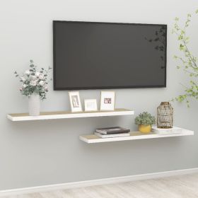 Floating Wall Shelves 2 pcs Oak and White 47.2"x9.3"x1.5" MDF - White