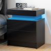 Modern Black LED Nightstand with Led Lights Bedside table with 2 High Gloss Drawers for Bedroom - Black - Particle Board