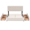 Upholstered Platform Bed with Classic Headboard and 4 Drawers, No Box Spring Needed, Linen Fabric, Queen Size Beige(OLD SKU :LP000114AAA) - pic