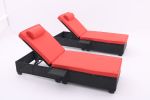Outdoor Patio Chaise Lounge Chair,Lying in bed with PE Rattan and Steel Frame,PE Wickers,Pool Recliners- Black+Red