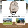 Outdoor Swivel Chair with Cushions, Rattan Egg Patio Chair with Rocking Function for Balcony, Poolside and Garden - Natural+Beige - Wicker