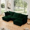 Slipcovered U Shape Sectional Deep Seat Sofa Couch, 3 Seater Sofa with French Edges Design Multiple Big Pillows, Green - as Pic