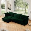 L-Shaped Slipcovered Sectional Sofa Couch, Comfy Deep Seat Cloud Couch with Convertible Ottoman Set Green Corduroy